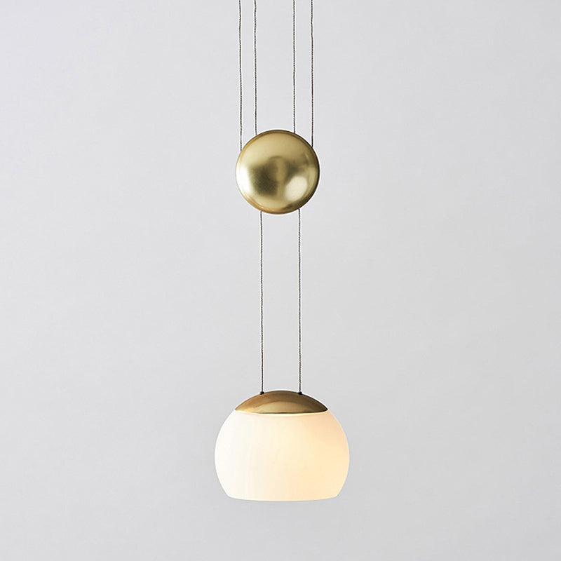 Hemisphere Frosted Glass Pendant Light Kit Novelty Postmodern Single Rose Gold/Gold Ceiling Hang Light with Mobile Ball Clearhalo 'Ceiling Lights' 'Modern Pendants' 'Modern' 'Pendant Lights' 'Pendants' Lighting' 1936991