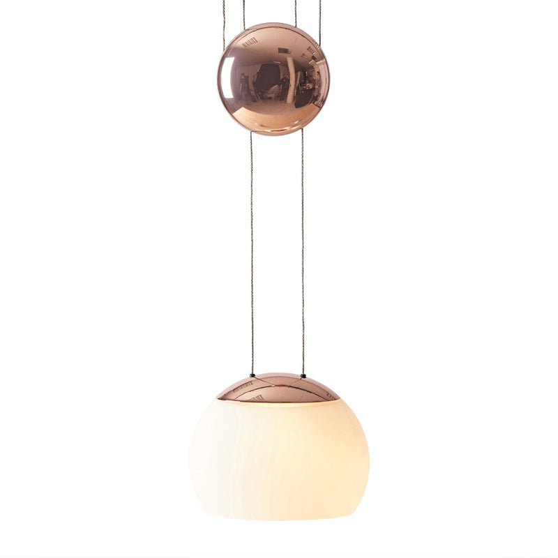 Hemisphere Frosted Glass Pendant Light Kit Novelty Postmodern Single Rose Gold/Gold Ceiling Hang Light with Mobile Ball Clearhalo 'Ceiling Lights' 'Modern Pendants' 'Modern' 'Pendant Lights' 'Pendants' Lighting' 1936995