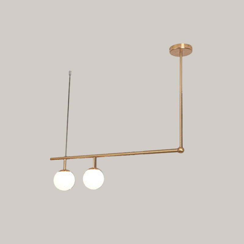 Right Angled Bar Hanging Light Kit Metal 1/2-Light Minimalist Pendant Lamp in Gold with Ball Opal Glass Shade Clearhalo 'Ceiling Lights' 'Modern Pendants' 'Modern' 'Pendant Lights' 'Pendants' Lighting' 1937010