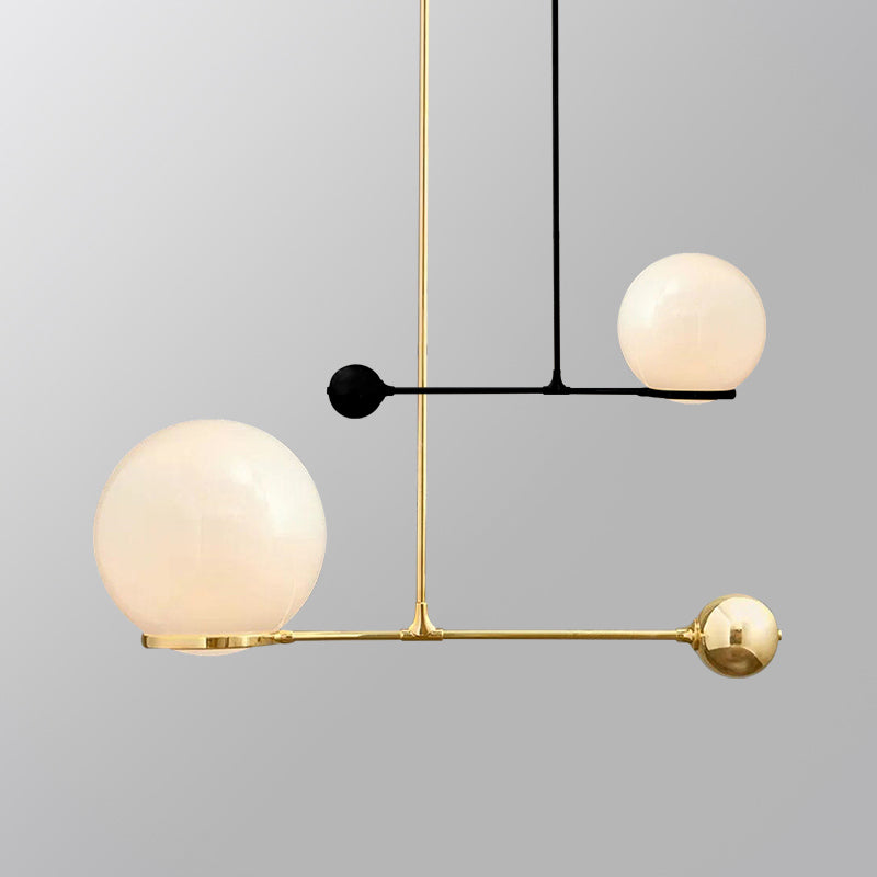 Globe Hotel Ceiling Suspension Lamp Frosted White Glass 1 Head Postmodern Drop Pendant with Lever Design in Black/Gold Gold Clearhalo 'Ceiling Lights' 'Modern Pendants' 'Modern' 'Pendant Lights' 'Pendants' Lighting' 1937012