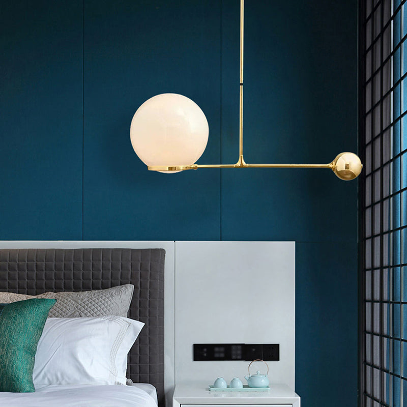 Globe Hotel Ceiling Suspension Lamp Frosted White Glass 1 Head Postmodern Drop Pendant with Lever Design in Black/Gold Clearhalo 'Ceiling Lights' 'Modern Pendants' 'Modern' 'Pendant Lights' 'Pendants' Lighting' 1937013