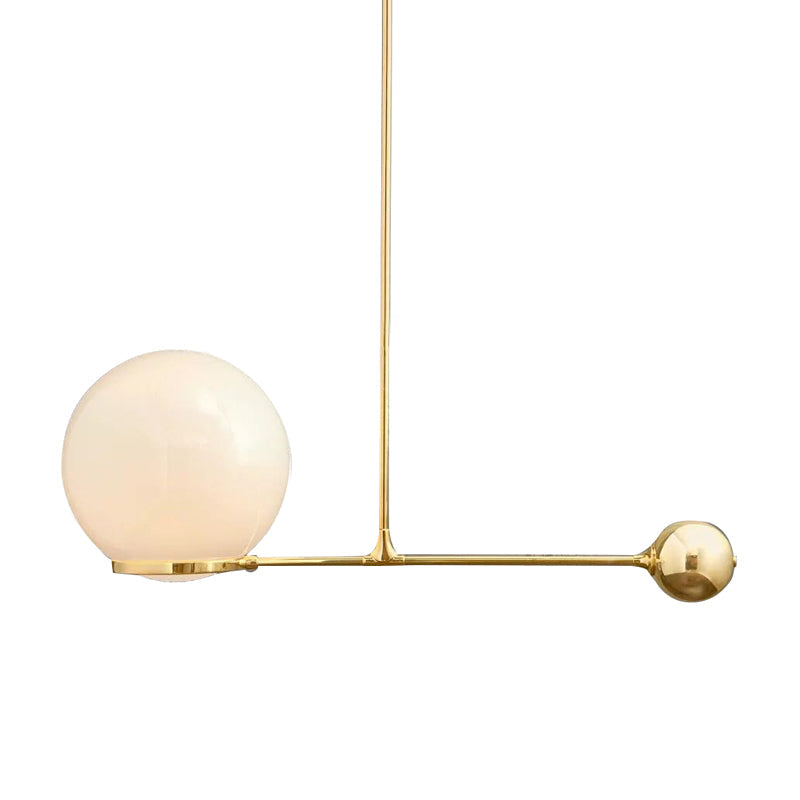 Globe Hotel Ceiling Suspension Lamp Frosted White Glass 1 Head Postmodern Drop Pendant with Lever Design in Black/Gold Clearhalo 'Ceiling Lights' 'Modern Pendants' 'Modern' 'Pendant Lights' 'Pendants' Lighting' 1937015