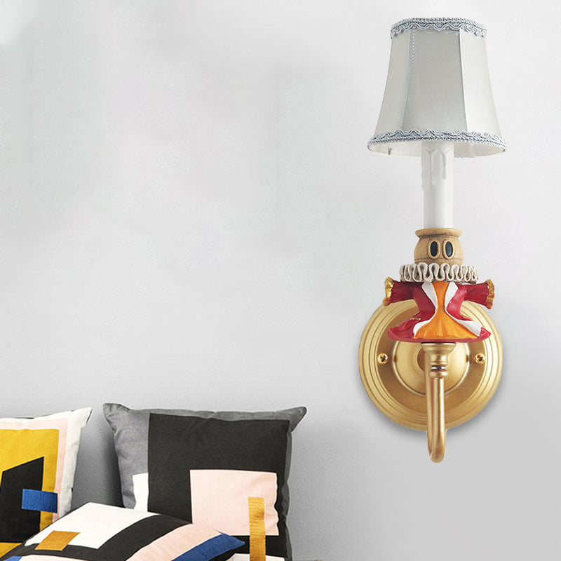 Modern Tapered Shade Wall Light with Doll Deco and Crystal 1 Light Fabric Sconce Lamp in White for Hallway Clearhalo 'Wall Lamps & Sconces' 'Wall Lights' Lighting' 193702