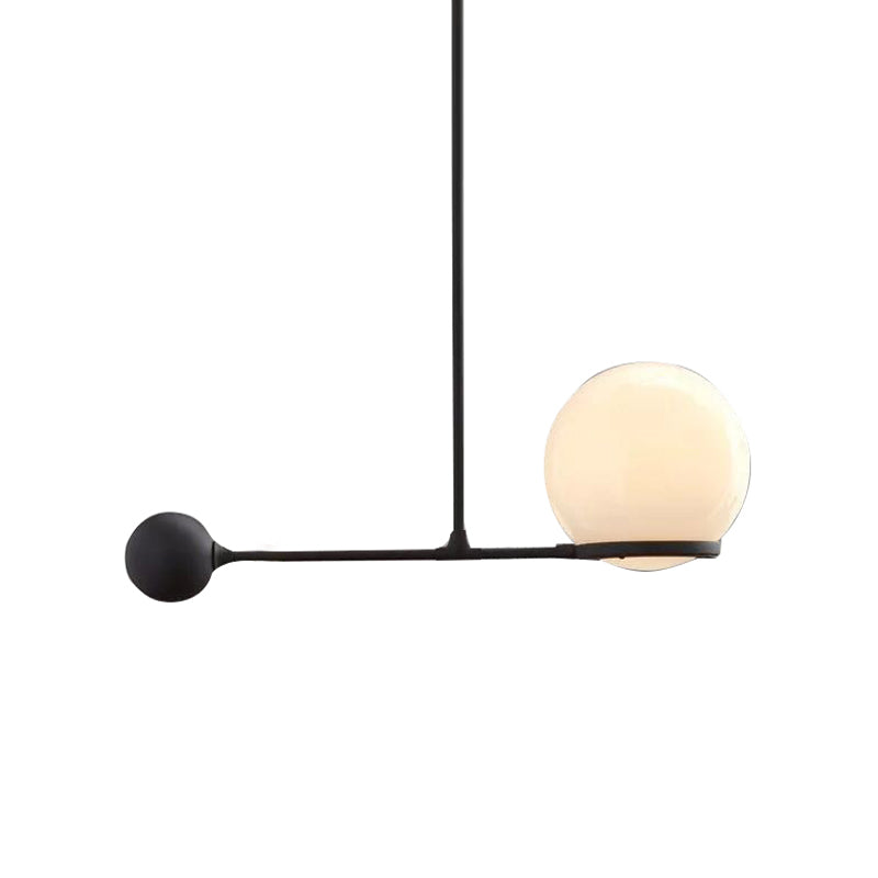 Globe Hotel Ceiling Suspension Lamp Frosted White Glass 1 Head Postmodern Drop Pendant with Lever Design in Black/Gold Clearhalo 'Ceiling Lights' 'Modern Pendants' 'Modern' 'Pendant Lights' 'Pendants' Lighting' 1937021