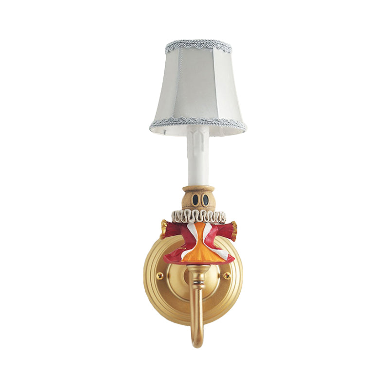 Modern Tapered Shade Wall Light with Doll Deco and Crystal 1 Light Fabric Sconce Lamp in White for Hallway Clearhalo 'Wall Lamps & Sconces' 'Wall Lights' Lighting' 193703