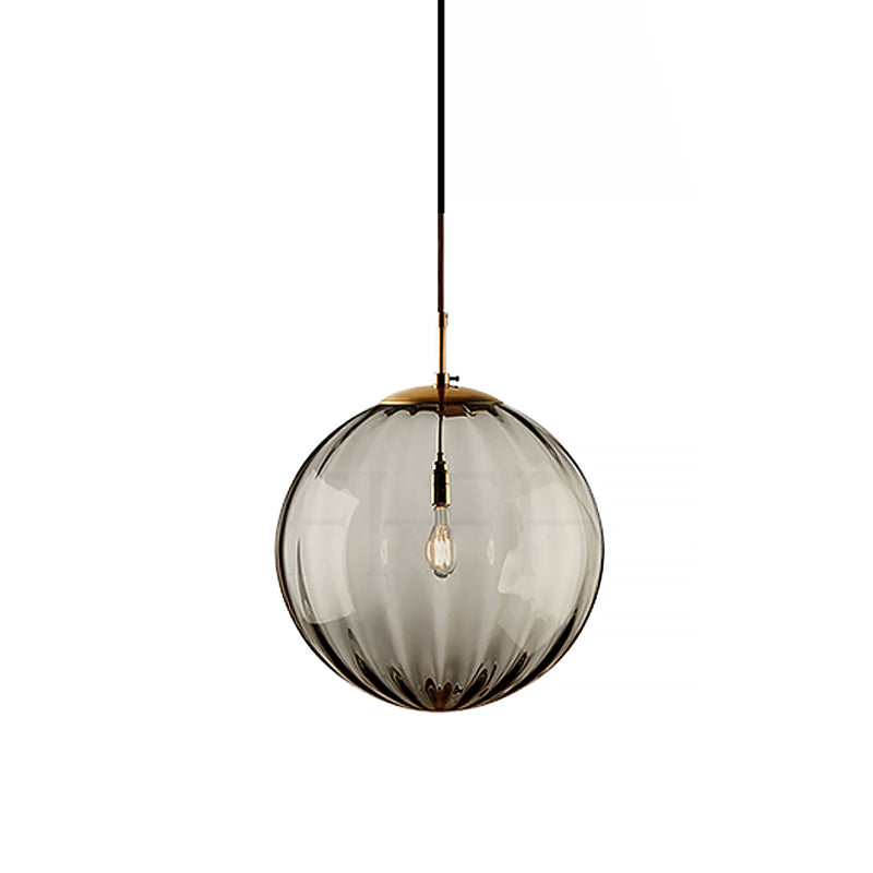 Globe Bedside Pendulum Light Blue/Smoke Grey/Purple Glass 1 Bulb Postmodern Ceiling Pendant Lamp in Black Clearhalo 'Ceiling Lights' 'Glass shade' 'Glass' 'Modern Pendants' 'Modern' 'Pendant Lights' 'Pendants' Lighting' 1937133