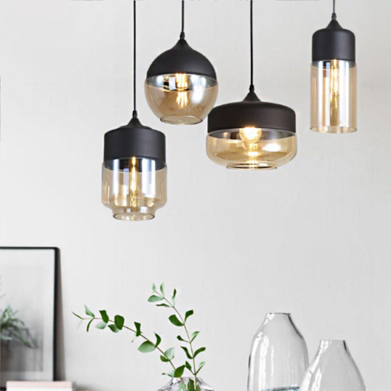 1 Light Restaurant Down Lighting Modern Black Pendant Lamp with Jar Clear Glass Shade Clearhalo 'Ceiling Lights' 'Modern Pendants' 'Modern' 'Pendant Lights' 'Pendants' Lighting' 1937135