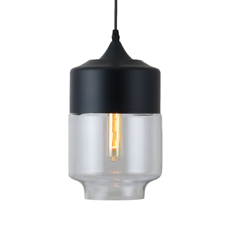 1 Light Restaurant Down Lighting Modern Black Pendant Lamp with Jar Clear Glass Shade Clearhalo 'Ceiling Lights' 'Modern Pendants' 'Modern' 'Pendant Lights' 'Pendants' Lighting' 1937137