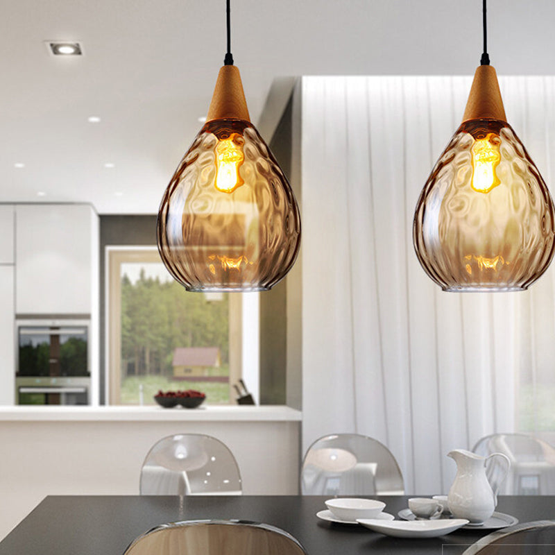 Wood Teardrop Pendant Light Fixture Modern 6