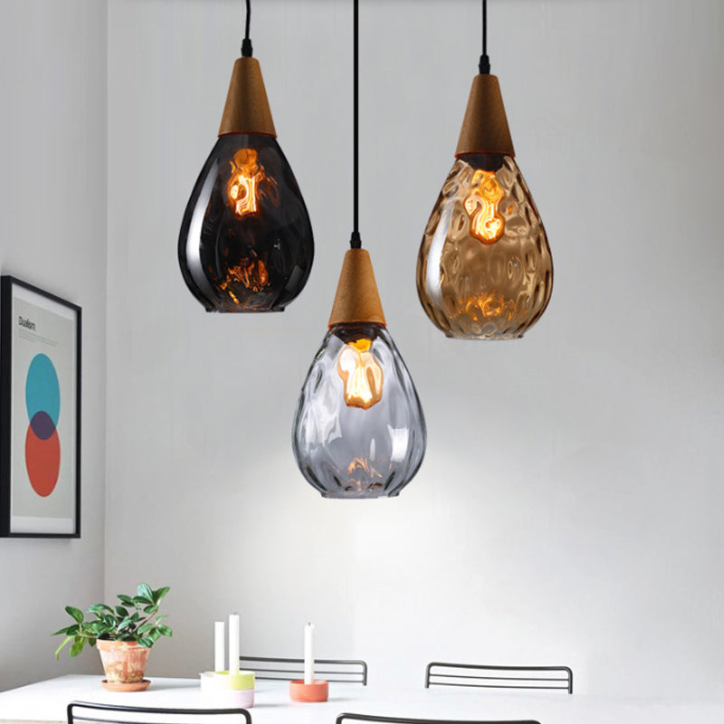 Wood Teardrop Pendant Light Fixture Modern 6