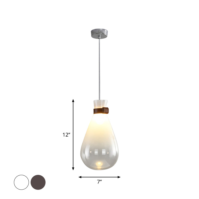 Droplet Kitchen Bar Drop Pendant Smoke Grey/White Ombre Glass 1 Head Modern Hanging Lamp with Leather Neck Strap, 7