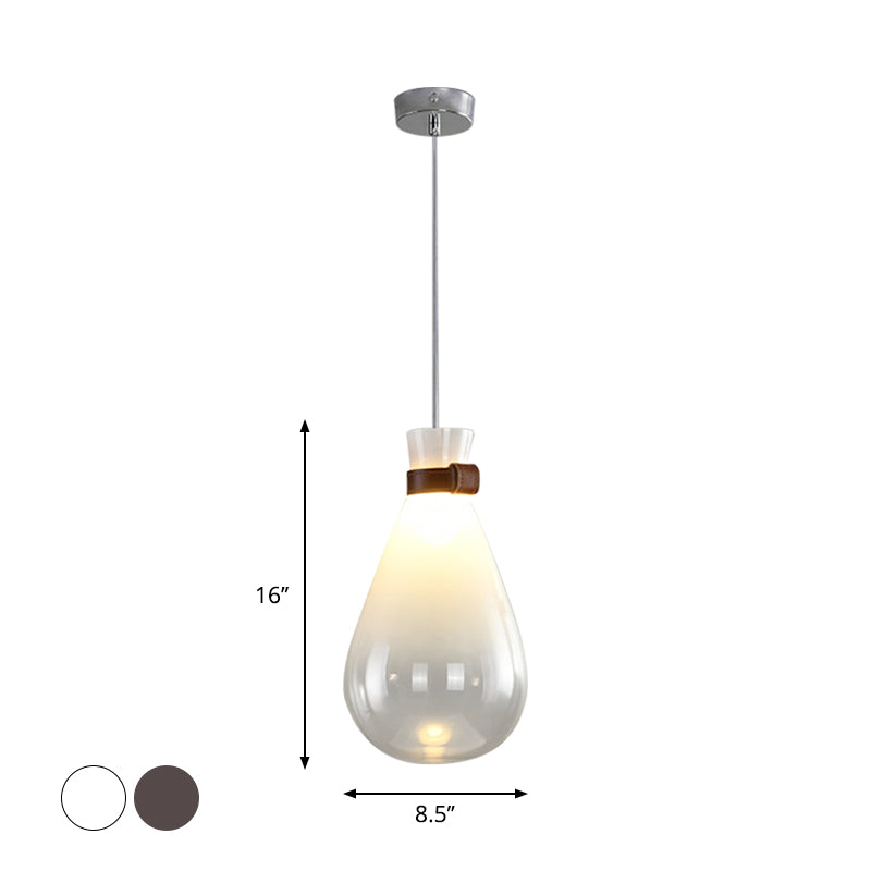 Droplet Kitchen Bar Drop Pendant Smoke Grey/White Ombre Glass 1 Head Modern Hanging Lamp with Leather Neck Strap, 7