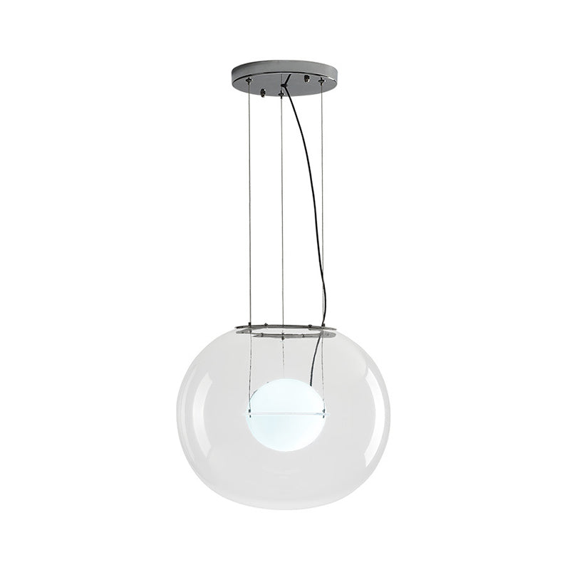 Postmodern Double Globe Hanging Light White/Red/Smoke Grey Glass 1 Bulb Kitchen Pendant Lamp with Exterior Acrylic Shade, 12