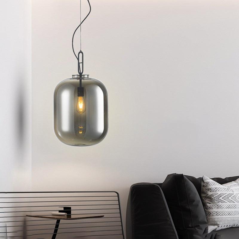 Black Ovale Ceiling Hang Light Modernism 1 Bulb Smoke Grey/Amber Glass Pendant Lighting Fixture, 9.5