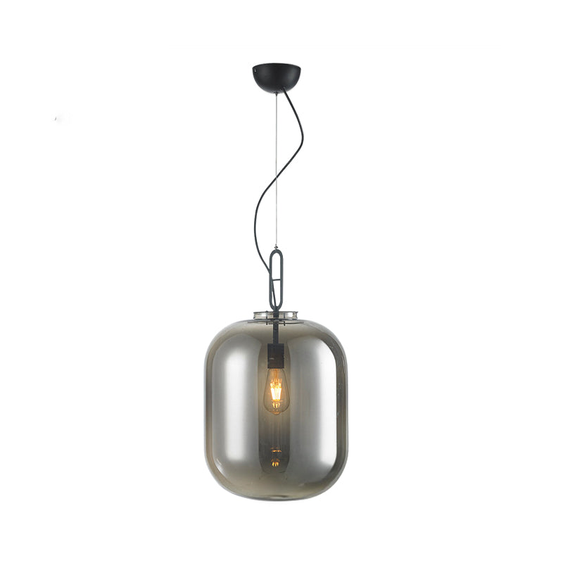 Black Ovale Ceiling Hang Light Modernism 1 Bulb Smoke Grey/Amber Glass Pendant Lighting Fixture, 9.5