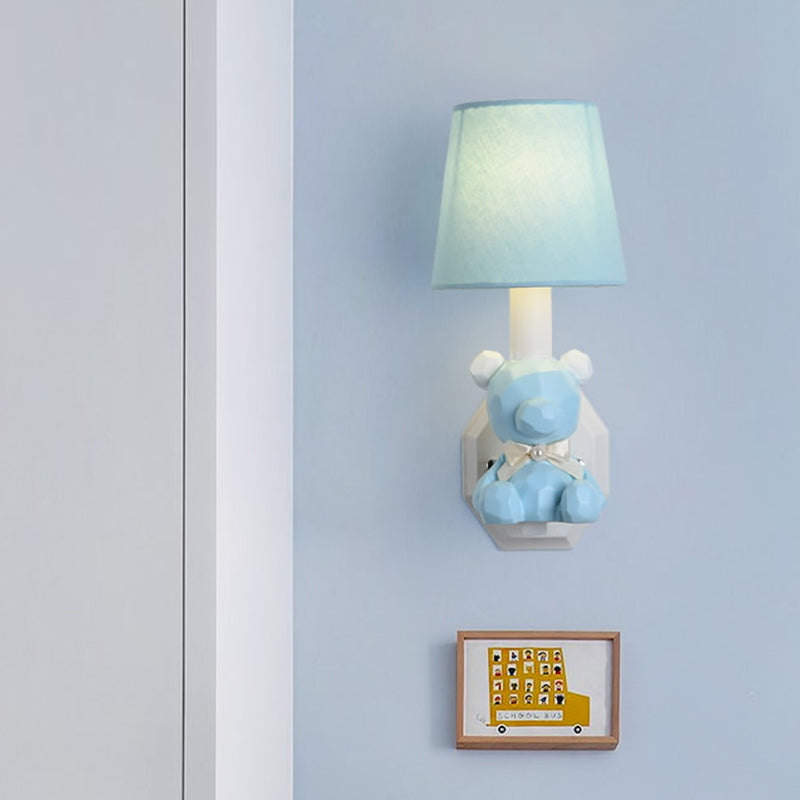 Resin Little Bear Wall Light Eye-Caring 1 Head Cartoon Sconce Lamp with Coolie Shade Clearhalo 'Wall Lamps & Sconces' 'Wall Lights' Lighting' 193730