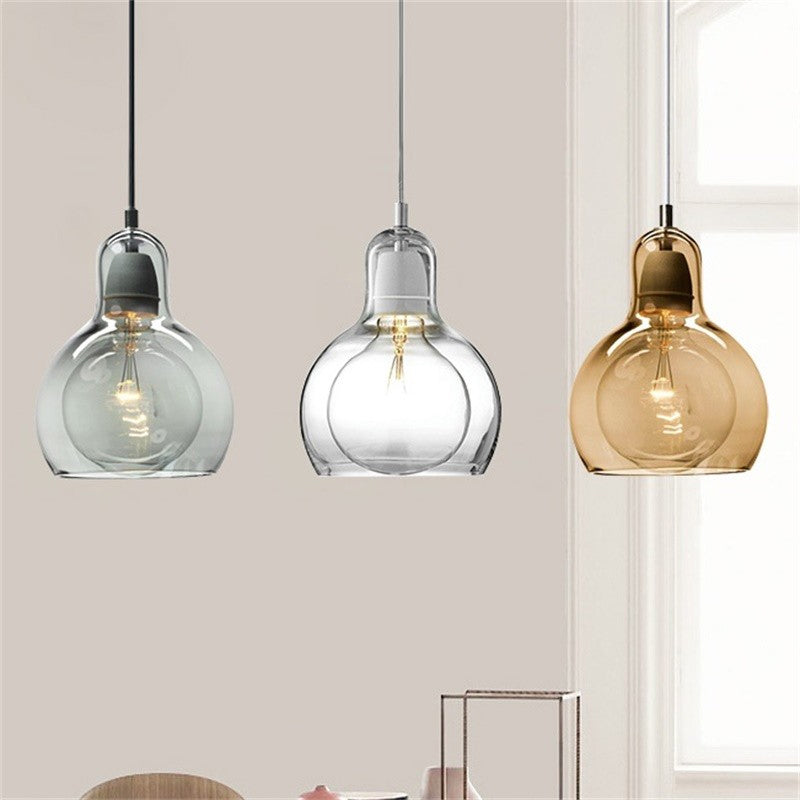 Single Kitchen Bar Pendant Lamp Postmodern Chrome Hanging Light Kit with Gourd Clear/Smoke Grey/Amber Glass Shade, 7