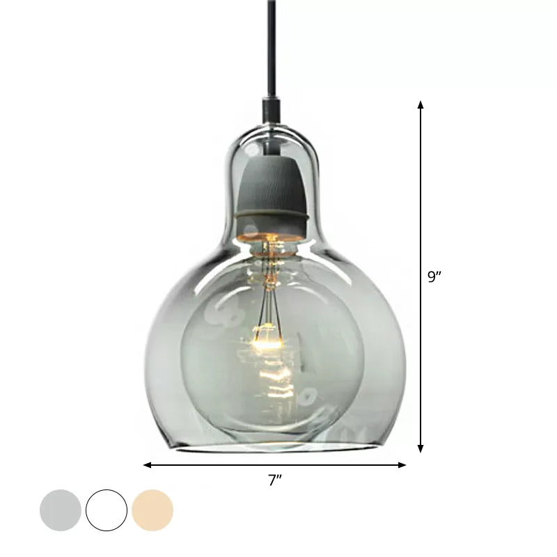 Single Kitchen Bar Pendant Lamp Postmodern Chrome Hanging Light Kit with Gourd Clear/Smoke Grey/Amber Glass Shade, 7