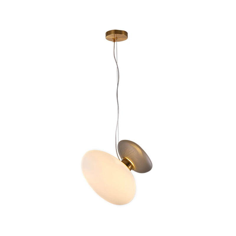 2 Bulbs Dining Room Pendant Light Post-Modern Brass Suspension Lighting with Pebble Light-Blue/Cream Glass Shade Clearhalo 'Ceiling Lights' 'Glass shade' 'Glass' 'Modern Pendants' 'Modern' 'Pendant Lights' 'Pendants' Lighting' 1937510