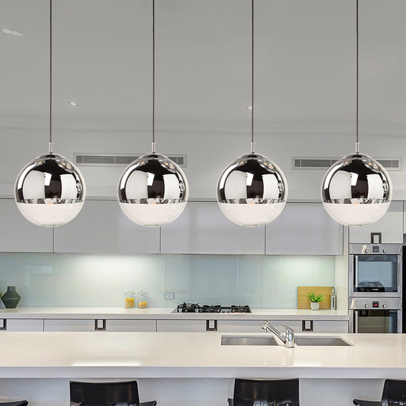 Postmodern Spherical Ceiling Pendant Silver Mirrored Glass 1-Light Kitchen Dinette Suspended Lighting Fixture, 8