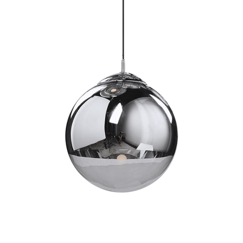 Postmodern Spherical Ceiling Pendant Silver Mirrored Glass 1-Light Kitchen Dinette Suspended Lighting Fixture, 8