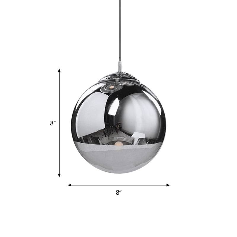 Postmodern Spherical Ceiling Pendant Silver Mirrored Glass 1-Light Kitchen Dinette Suspended Lighting Fixture, 8