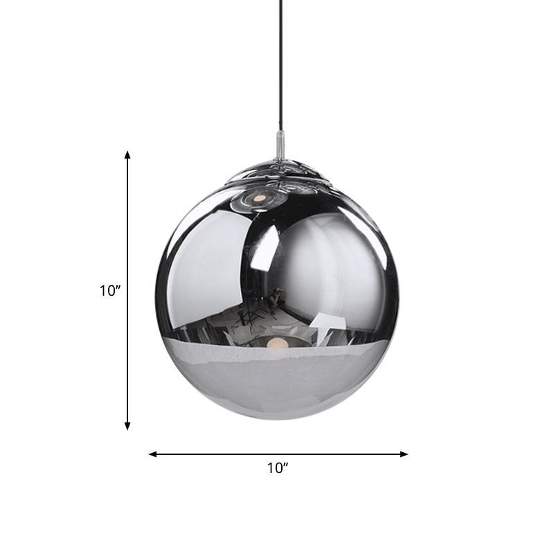 Postmodern Spherical Ceiling Pendant Silver Mirrored Glass 1-Light Kitchen Dinette Suspended Lighting Fixture, 8