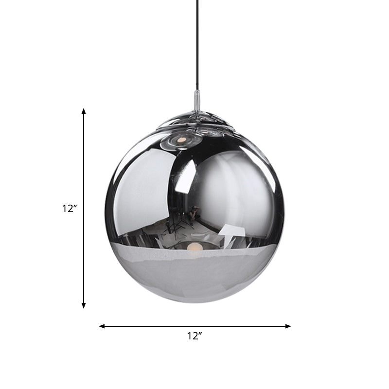 Postmodern Spherical Ceiling Pendant Silver Mirrored Glass 1-Light Kitchen Dinette Suspended Lighting Fixture, 8