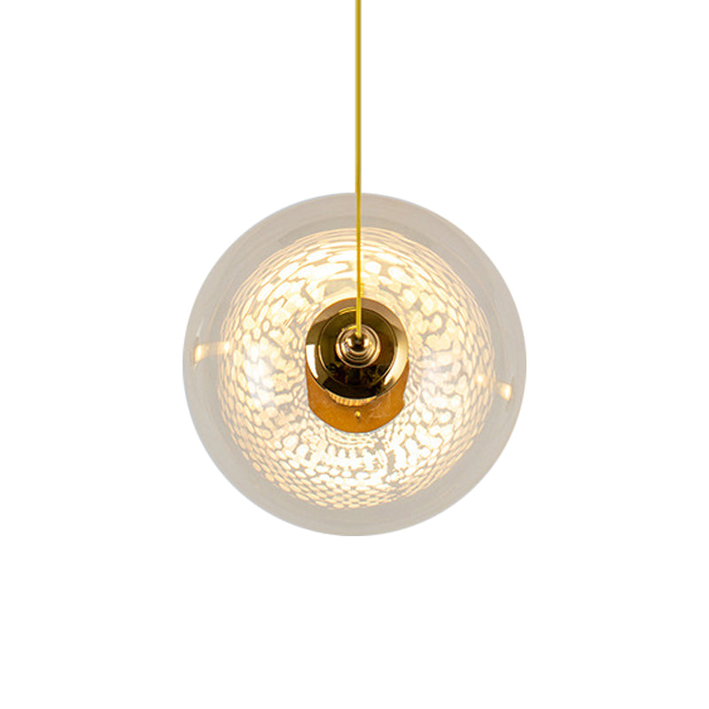 Gold Globe Ceiling Pendant Light Modern 1/3-Head Clear Glass Suspension Lighting with Mesh Tube Inside Clearhalo 'Ceiling Lights' 'Close To Ceiling Lights' 'Glass shade' 'Glass' 'Modern Pendants' 'Modern' 'Pendant Lights' 'Pendants' Lighting' 1937628