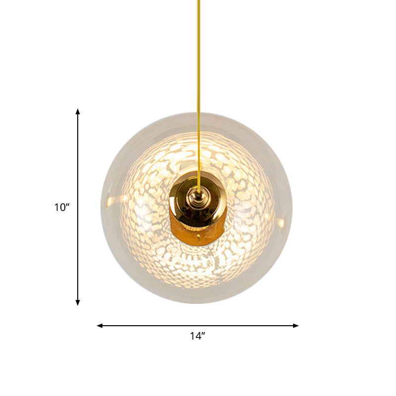 Gold Globe Ceiling Pendant Light Modern 1/3-Head Clear Glass Suspension Lighting with Mesh Tube Inside Clearhalo 'Ceiling Lights' 'Close To Ceiling Lights' 'Glass shade' 'Glass' 'Modern Pendants' 'Modern' 'Pendant Lights' 'Pendants' Lighting' 1937630