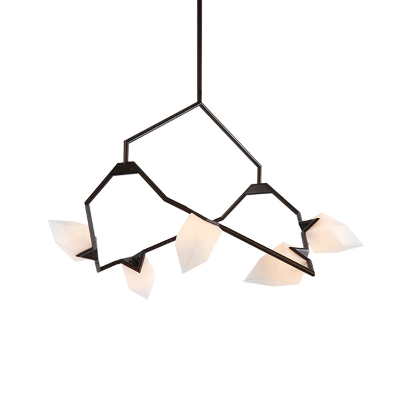 Tree Branch Ceiling Suspension Lamp Modern Milk Glass 5/8 Bulbs Dining Room Hanging Light Fixture in Black/Gold Clearhalo 'Ceiling Lights' 'Island Lights' Lighting' 1937697