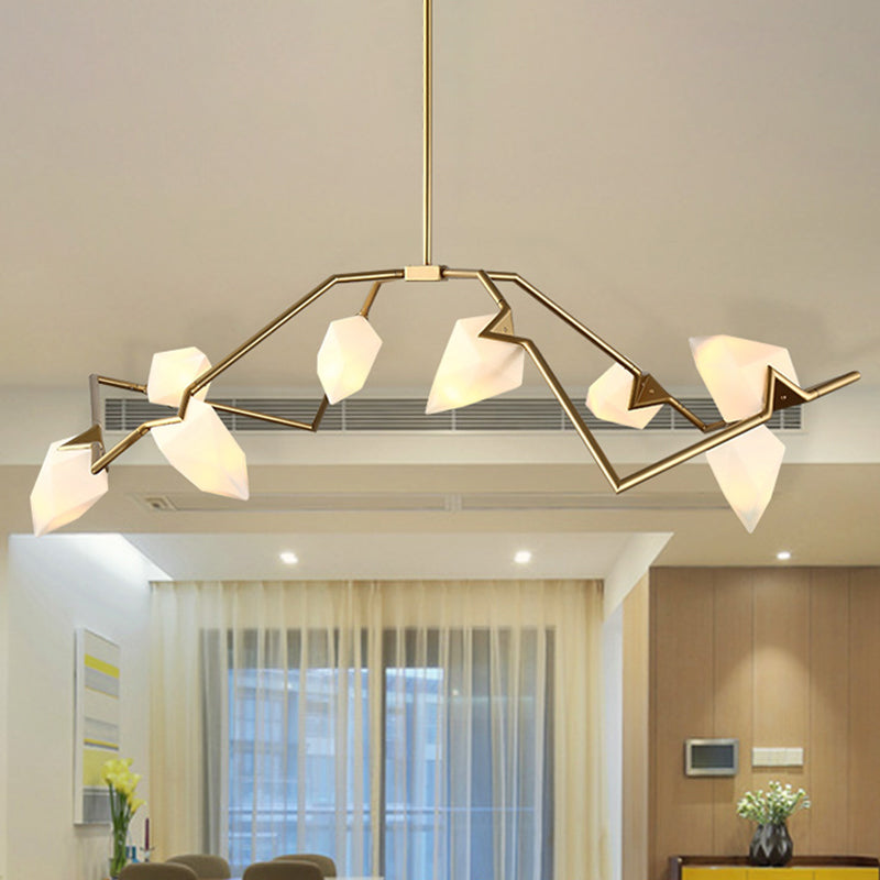 Tree Branch Ceiling Suspension Lamp Modern Milk Glass 5/8 Bulbs Dining Room Hanging Light Fixture in Black/Gold Gold Clearhalo 'Ceiling Lights' 'Island Lights' Lighting' 1937699