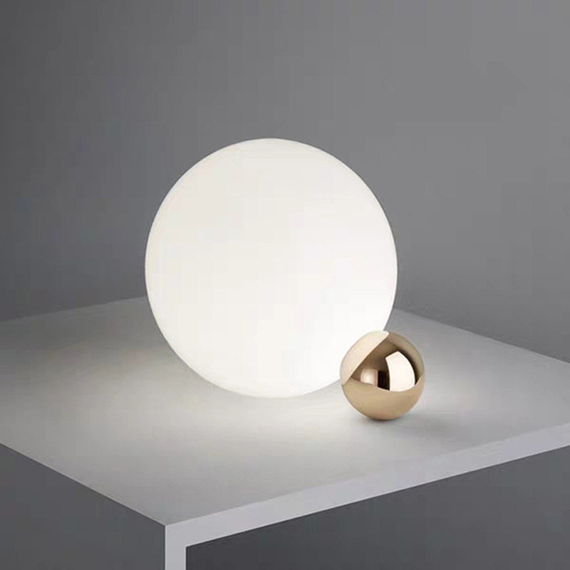 Orb Bedside Table Lighting Hand-Blown White Glass Single-Bulb Minimalist Nightstand Lamp in Warm/White Light White without Remote Clearhalo 'Lamps' 'Table Lamps' Lighting' 1937782