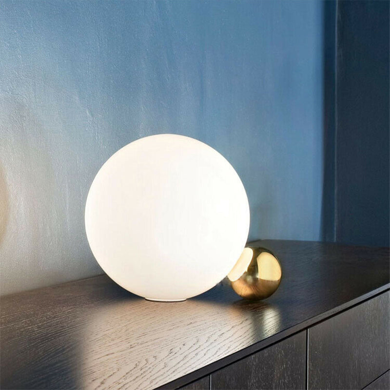 Orb Bedside Table Lighting Hand-Blown White Glass Single-Bulb Minimalist Nightstand Lamp in Warm/White Light Clearhalo 'Lamps' 'Table Lamps' Lighting' 1937784