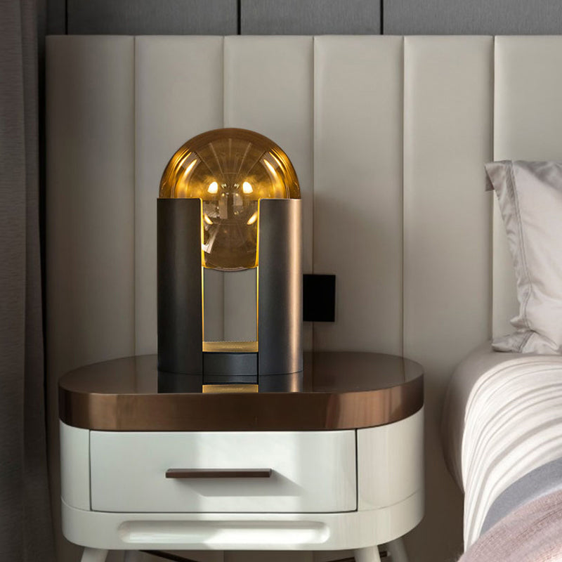 Black Cylindrical Table Light Postmodern 1 Bulb Amber Ball Glass Night Stand Lamp with Gap Design Clearhalo 'Lamps' 'Table Lamps' Lighting' 1937829