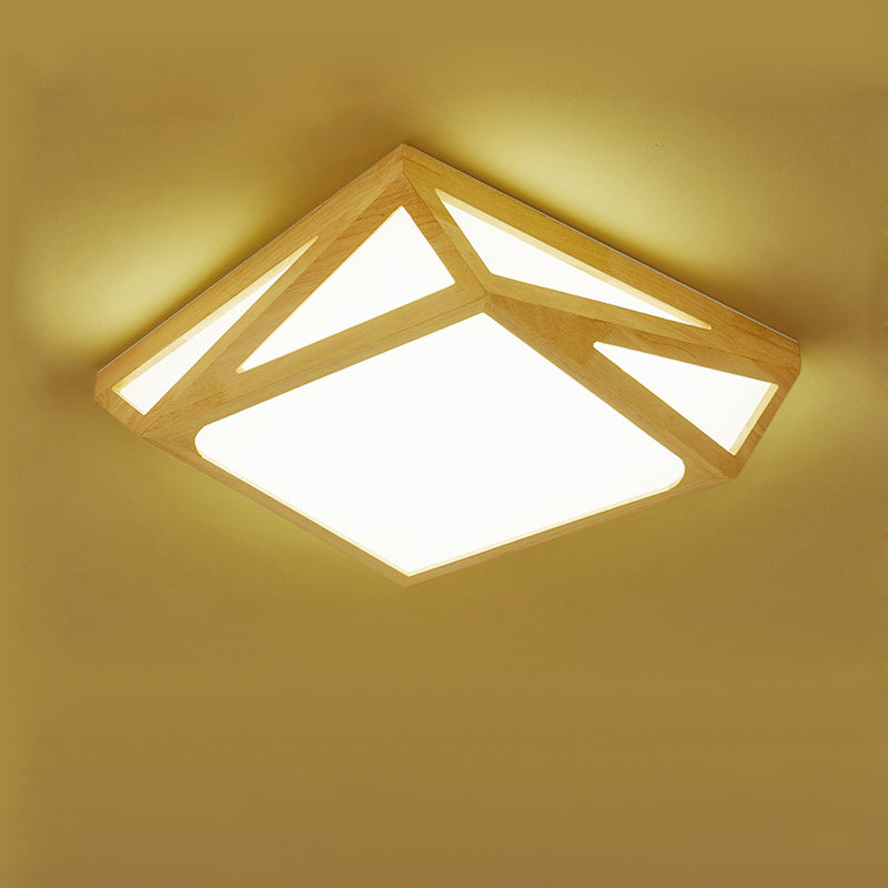 Square/Rectangle Box Ceiling Fixture Modernism Wood Living Room LED Flush Mount Lamp in Warm/White Light, 16