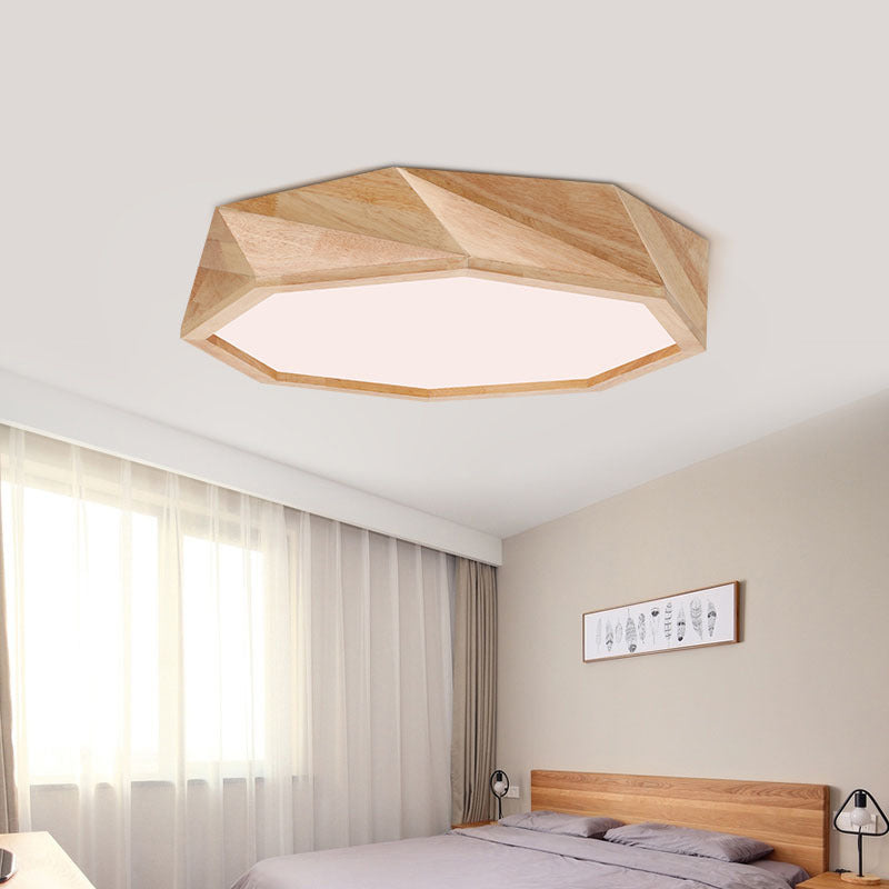 Geometrical Ceiling Lamp Modern Wooden Beige LED Flush Mount Light in Warm/White Light for Hotel, 18