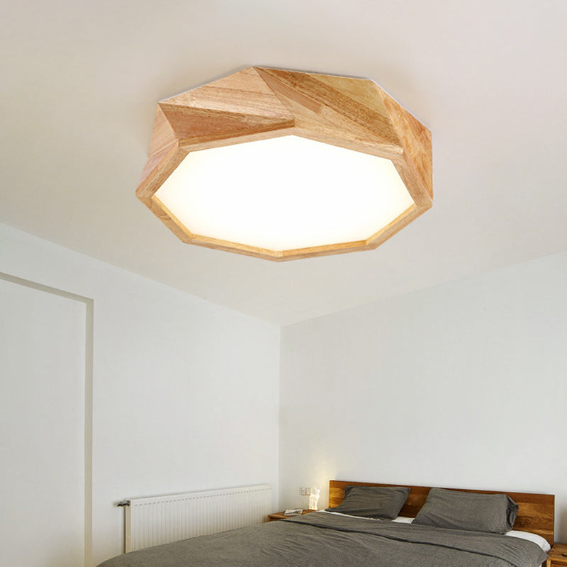 Geometrical Ceiling Lamp Modern Wooden Beige LED Flush Mount Light in Warm/White Light for Hotel, 18