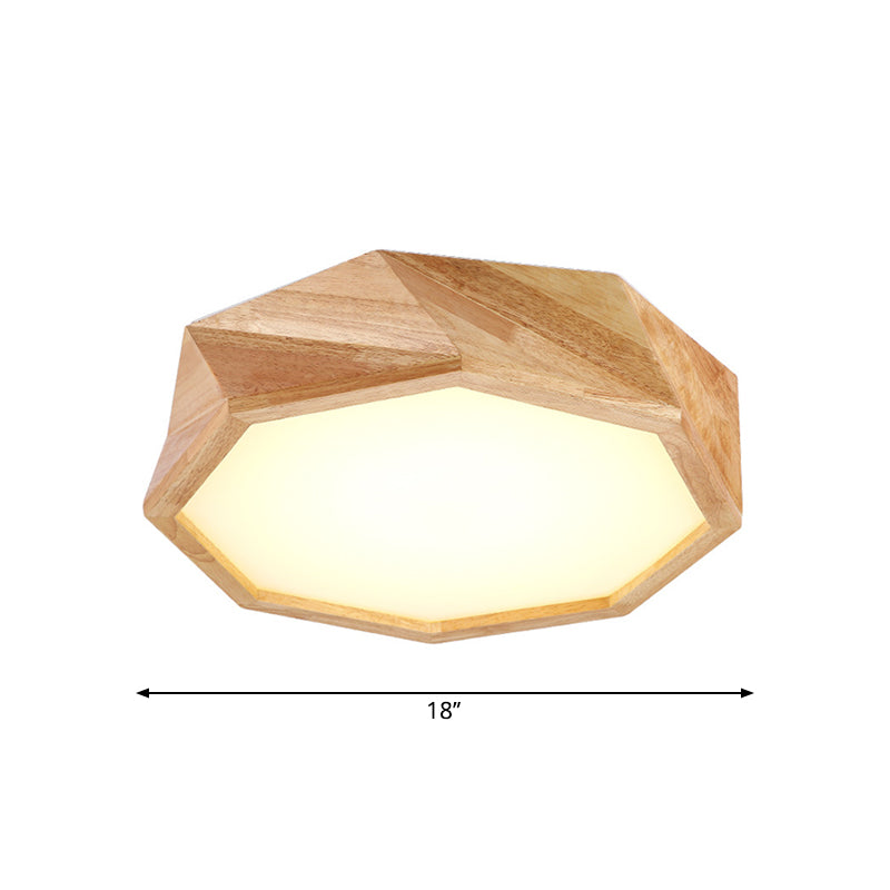 Geometrical Ceiling Lamp Modern Wooden Beige LED Flush Mount Light in Warm/White Light for Hotel, 18