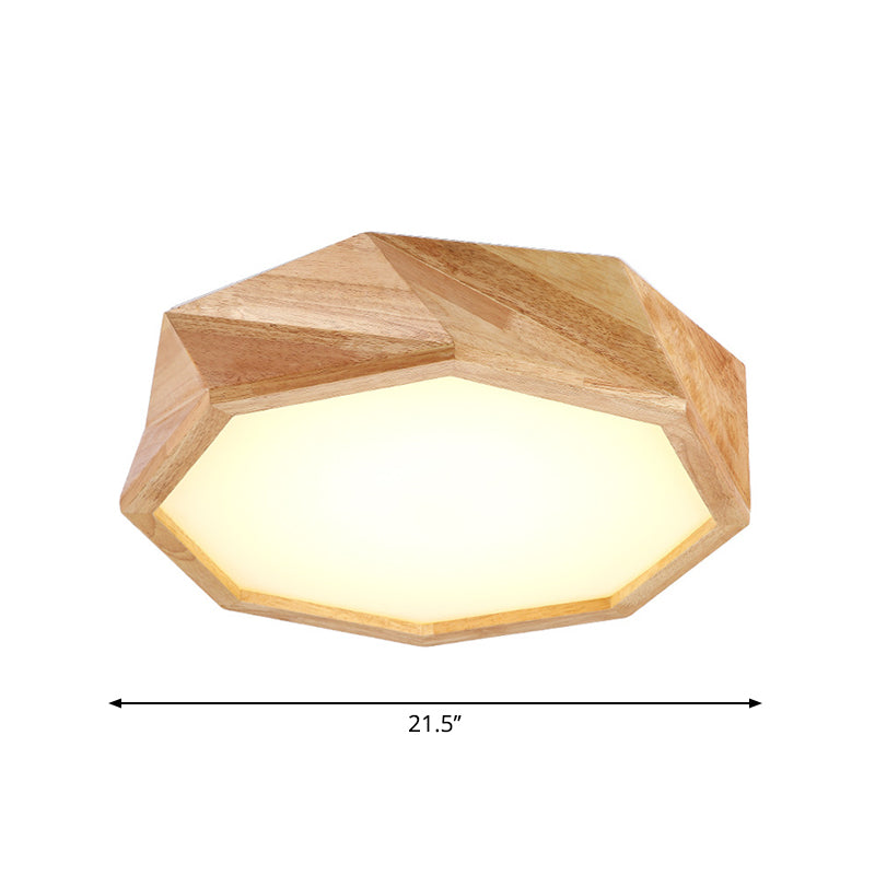 Geometrical Ceiling Lamp Modern Wooden Beige LED Flush Mount Light in Warm/White Light for Hotel, 18