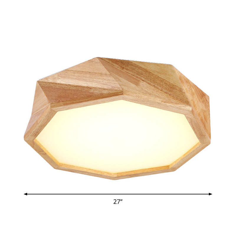 Geometrical Ceiling Lamp Modern Wooden Beige LED Flush Mount Light in Warm/White Light for Hotel, 18