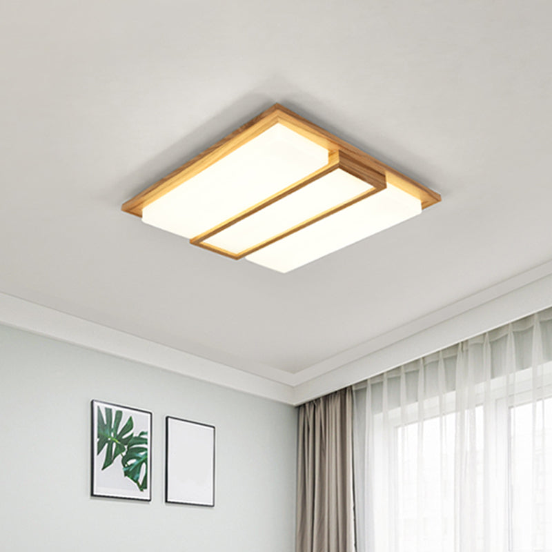 Symmetric Shaped LED Flush Mount Light Simplicity Wooden Beige Ceiling Lamp in Warm/White Light, 17