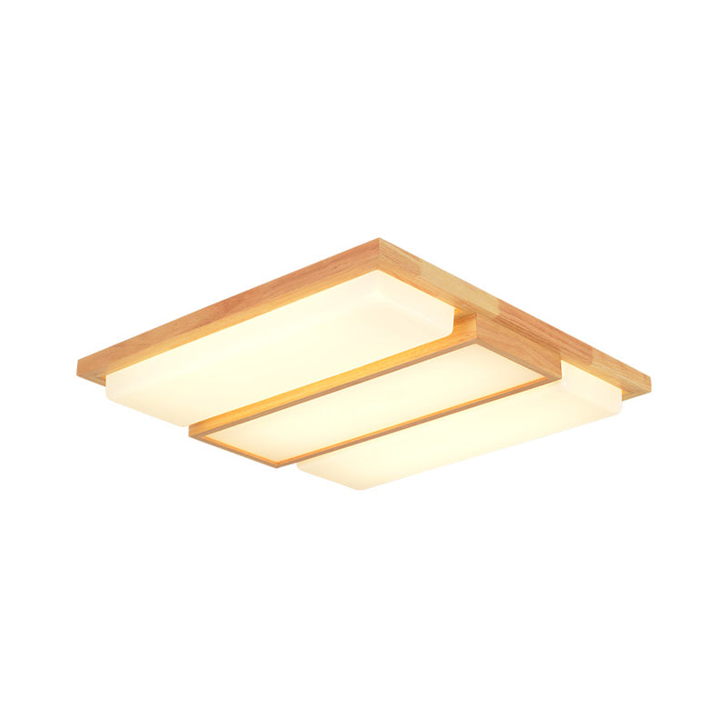 Symmetric Shaped LED Flush Mount Light Simplicity Wooden Beige Ceiling Lamp in Warm/White Light, 17