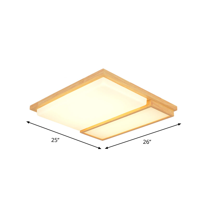 Symmetric Shaped LED Flush Mount Light Simplicity Wooden Beige Ceiling Lamp in Warm/White Light, 17