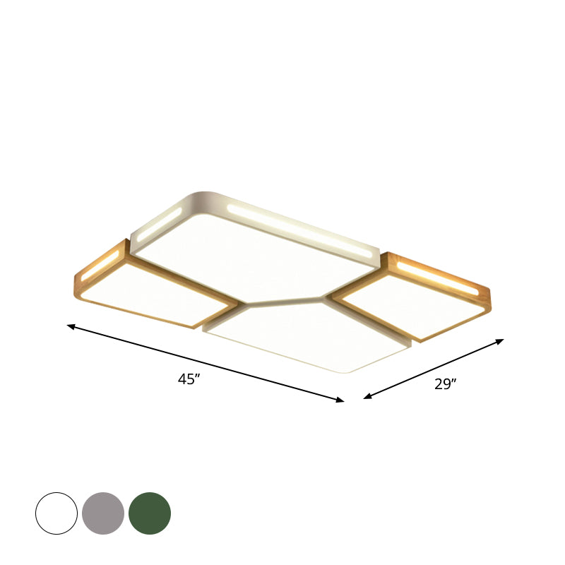 Modern Spliced Rectangle Flush Mount Wooden 35.5