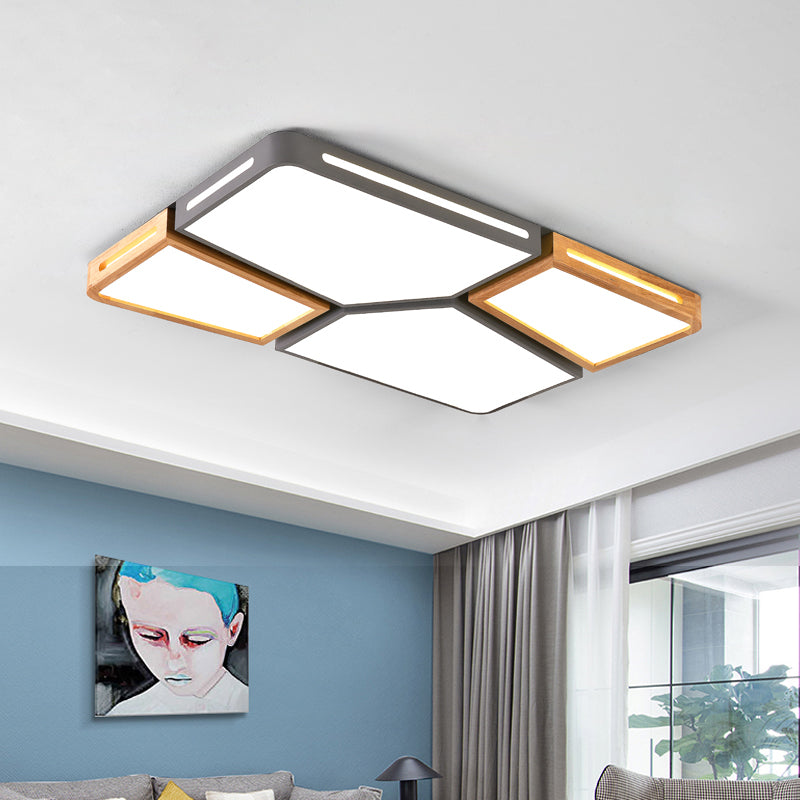 Modern Spliced Rectangle Flush Mount Wooden 35.5