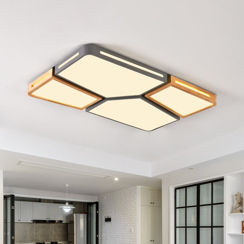 Modern Spliced Rectangle Flush Mount Wooden 35.5