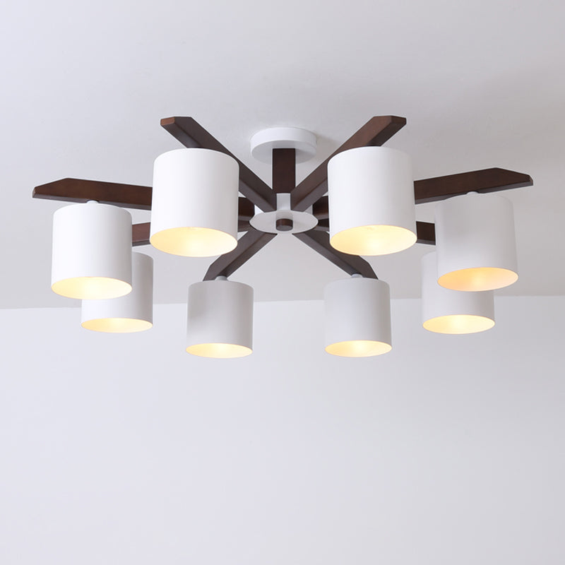 Bucket Living Room Ceiling Mount Chandelier Metallic 5/6/8-Bulb Modern Semi Flush Light in Brown and White Clearhalo 'Ceiling Lights' 'Close To Ceiling Lights' 'Close to ceiling' 'Semi-flushmount' Lighting' 1938243