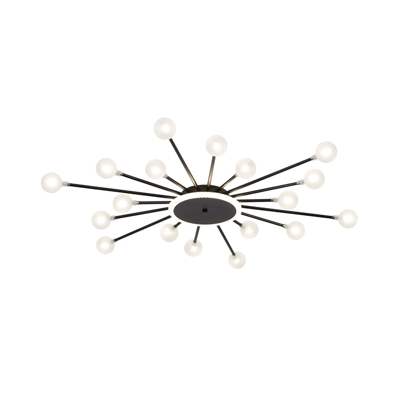 Postmodern Starburst Flushmount Lighting Frosted Glass 18-Light Postmodern Ceiling Light in Black/Gold Clearhalo 'Ceiling Lights' 'Close To Ceiling Lights' 'Close to ceiling' 'Semi-flushmount' Lighting' 1938344