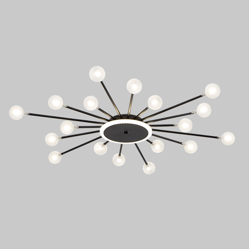 Postmodern Starburst Flushmount Lighting Frosted Glass 18-Light Postmodern Ceiling Light in Black/Gold Clearhalo 'Ceiling Lights' 'Close To Ceiling Lights' 'Close to ceiling' 'Semi-flushmount' Lighting' 1938345